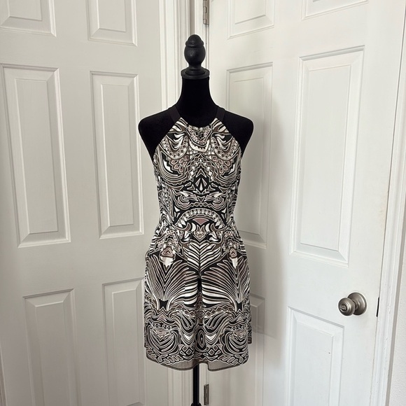 BCBG Maxazria Halter Mosaic Mesh Mini Dress - Picture 1 of 16